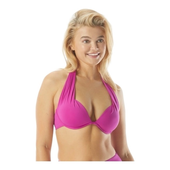 Coco Contours Cameo Halter Bra Sized Underwire Push Up Bikini Top in Orchid NWT - Picture 1 of 4